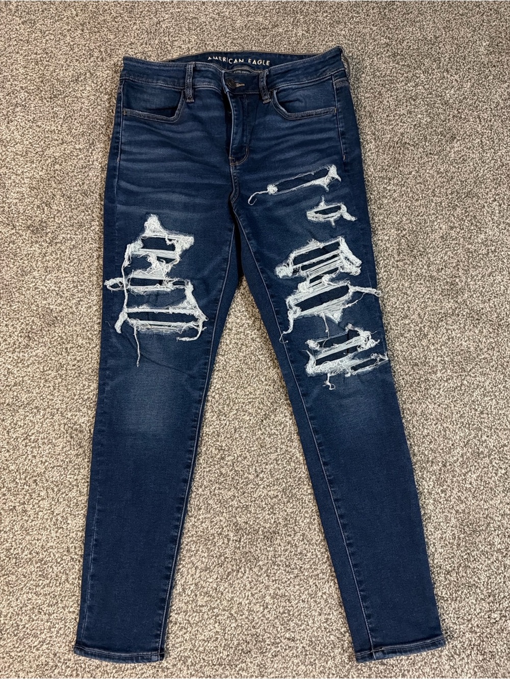 American Eagle Outfitters Dark Blue Distressed Skinny Jeans